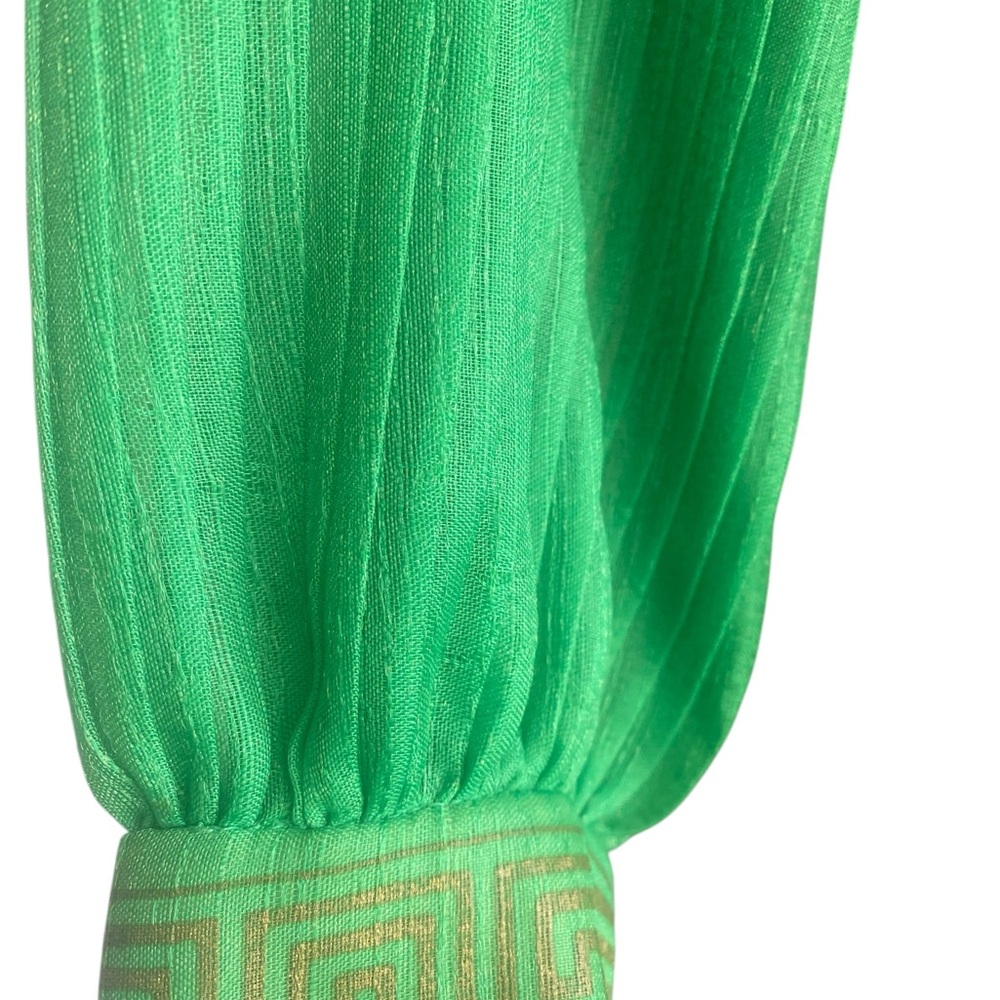 Vintage Green Dress With Floral Design And Gold Greek Key Detailing. Fairy Core. - Picture 7 of 12